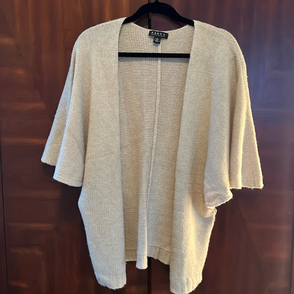 Karoo by Mark Eisen Beige Cap Sleeve Cardigan Sweater